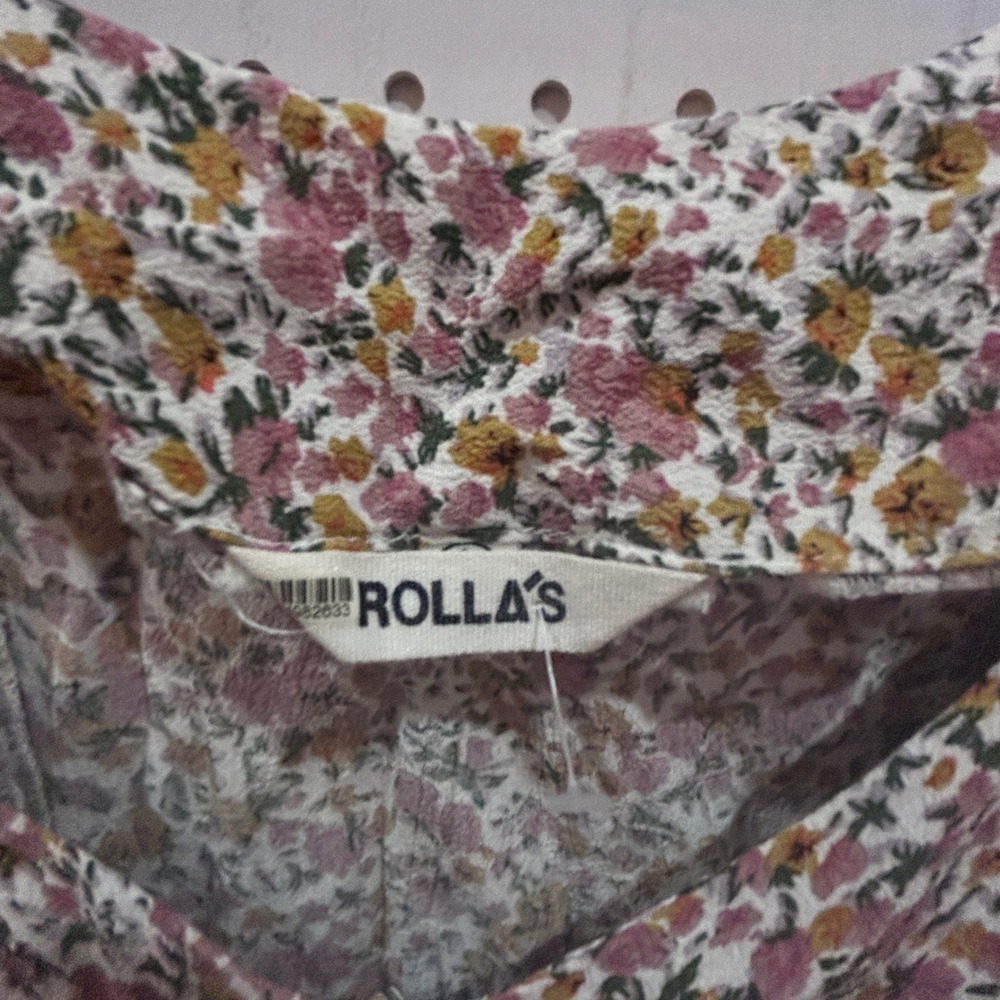 Rolla's Floral Print Square Neck Button Front Mini Dress XS White Pink Deadstock - Picture 5 of 8